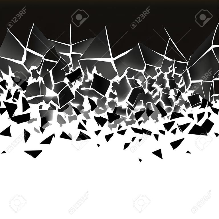 Abstract cloud of pieces and fragments after explosion. Shatter and destruction effect. Vector illustration
