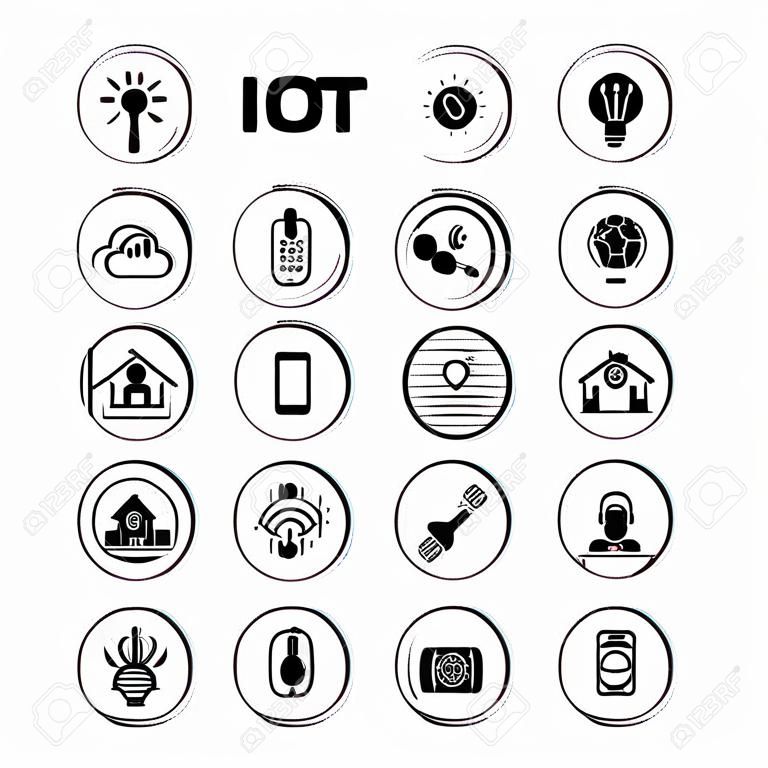 IOT icons set. Internet of things pictogram collection. Smart system remote monitoring and control. Vector illustration isolated on white background