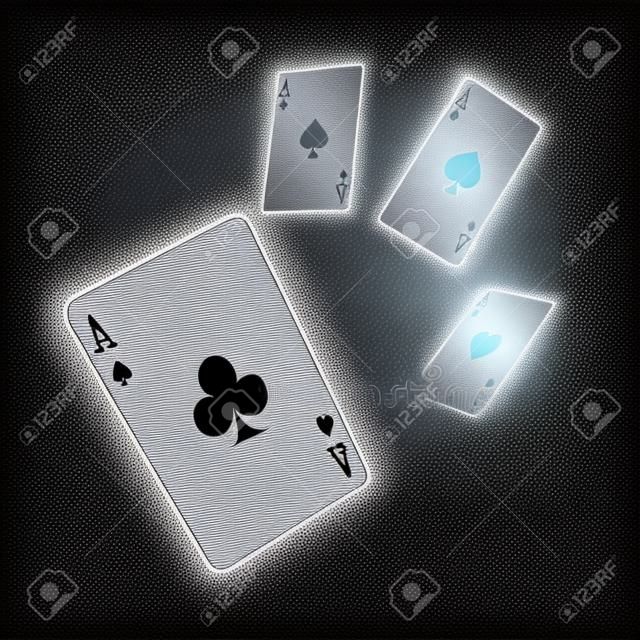 Naipe volador de cuatro de una clase o quads. Elemento de juego cazino de diseño Ace. Cartas realistas de póquer o blackjack. ilustración vectorial