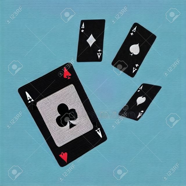 Naipe volador de cuatro de una clase o quads. Elemento de juego cazino de diseño Ace. Cartas realistas de póquer o blackjack. ilustración vectorial