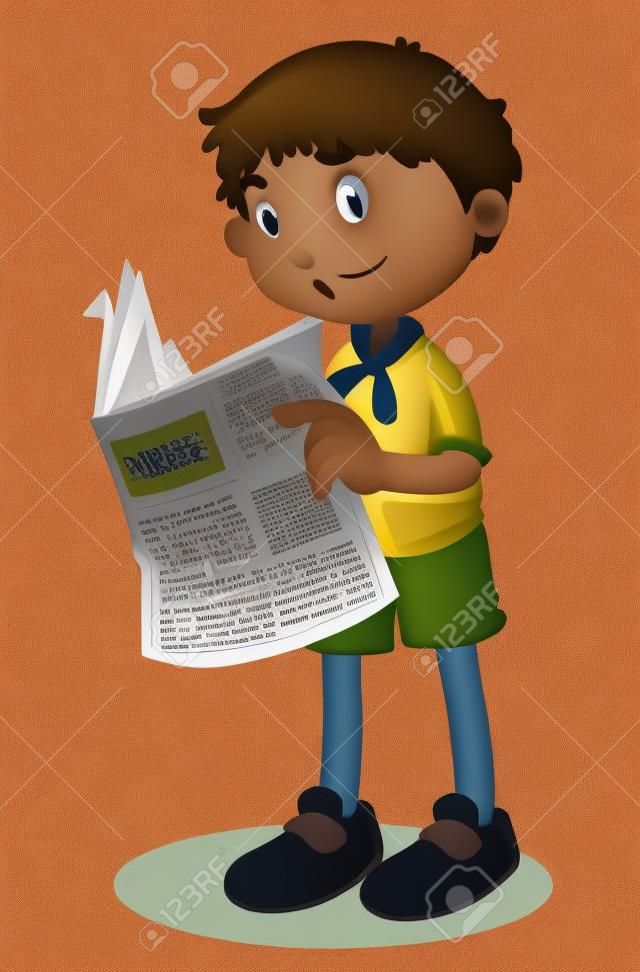 Illustrazione di un ragazzo leggendo il giornale