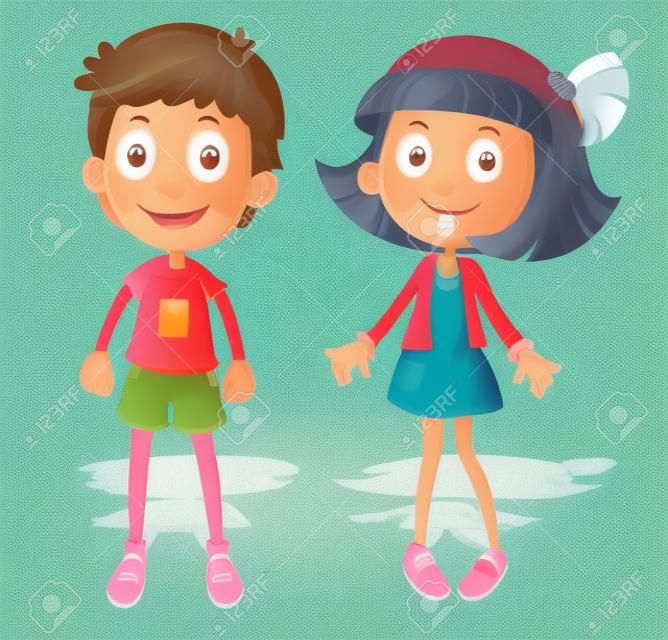 Иллюстрация подробную мальчик и девочка