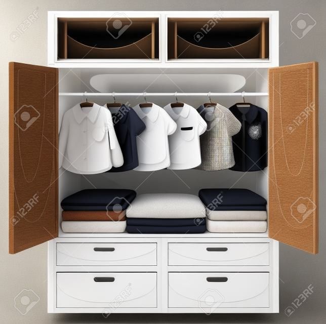 Шкаф с одеждой на белом