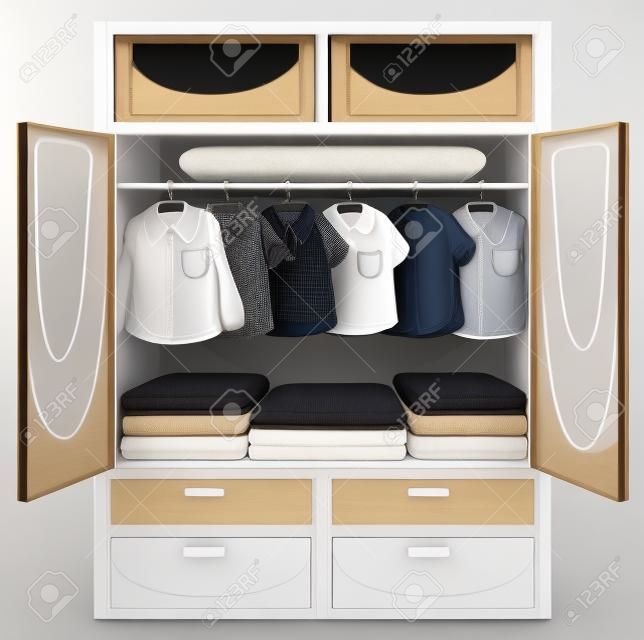 Wardrobe with clothes on white