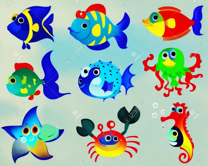 Ilustración de la colección de peces tropicales