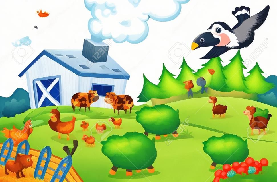 Illustration eines geschäftigen Bauernhof Szene