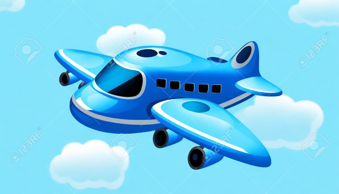 Illustratie van een vliegtuig in de blauwe lucht