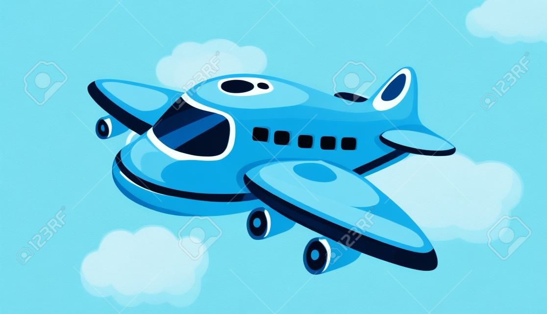 Illustratie van een vliegtuig in de blauwe lucht