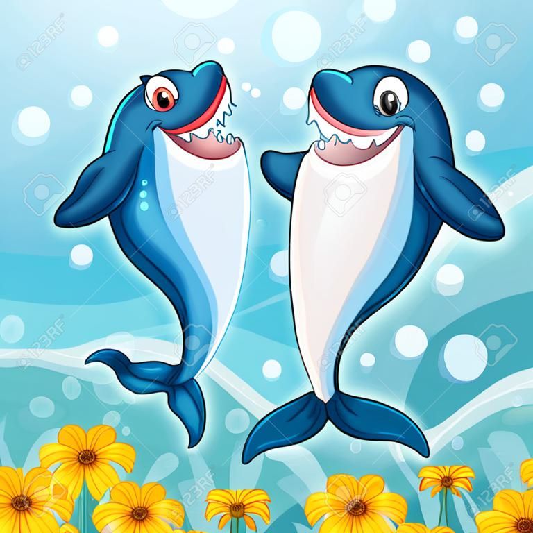 ilustración de dos peces de baile de ballenas en el agua