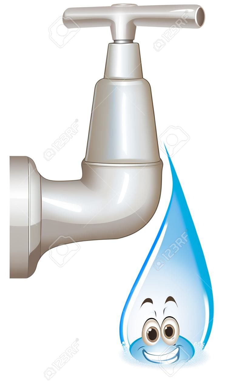 ilustração de uma torneira e água em um fundo branco
