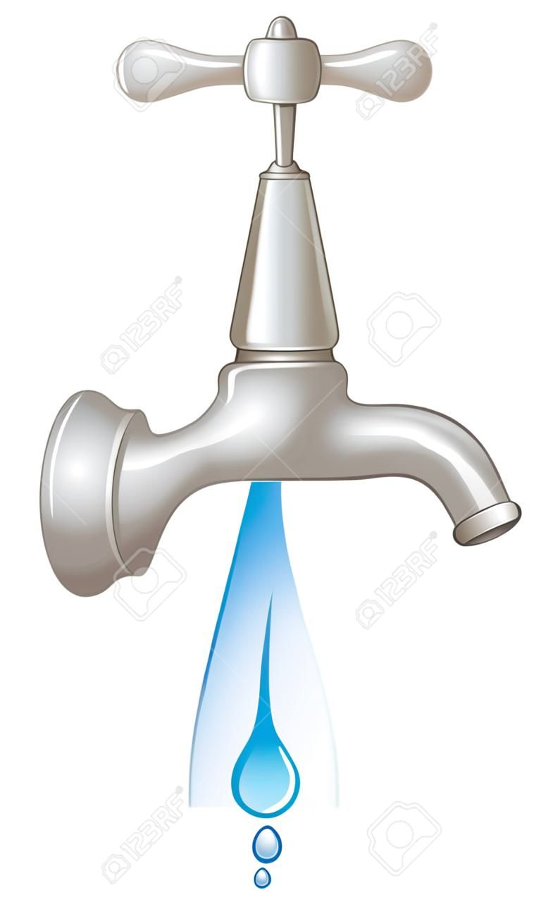 ilustração de uma torneira e água em um fundo branco