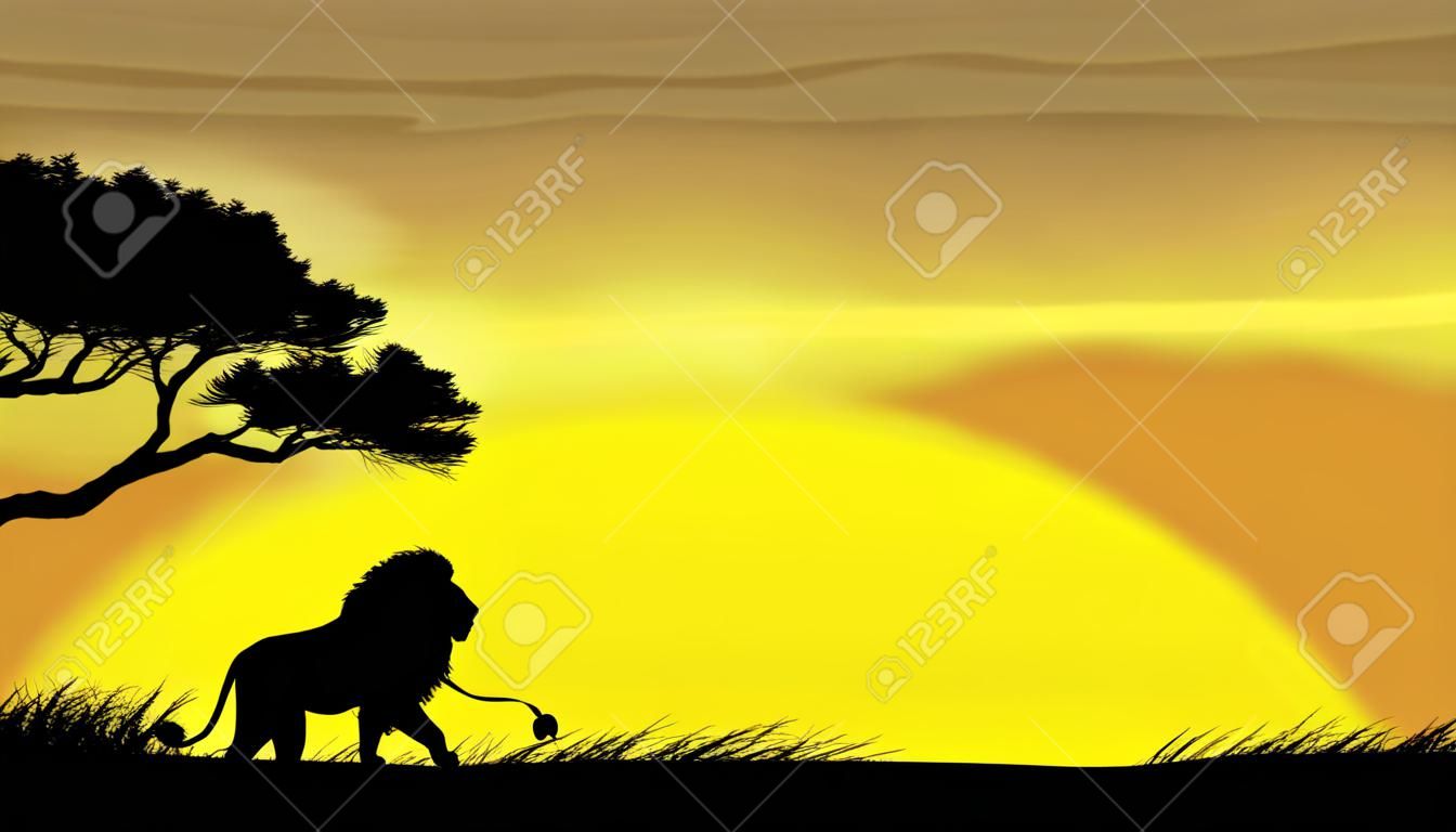 illustration d'un lion sous un arbre dans le noir