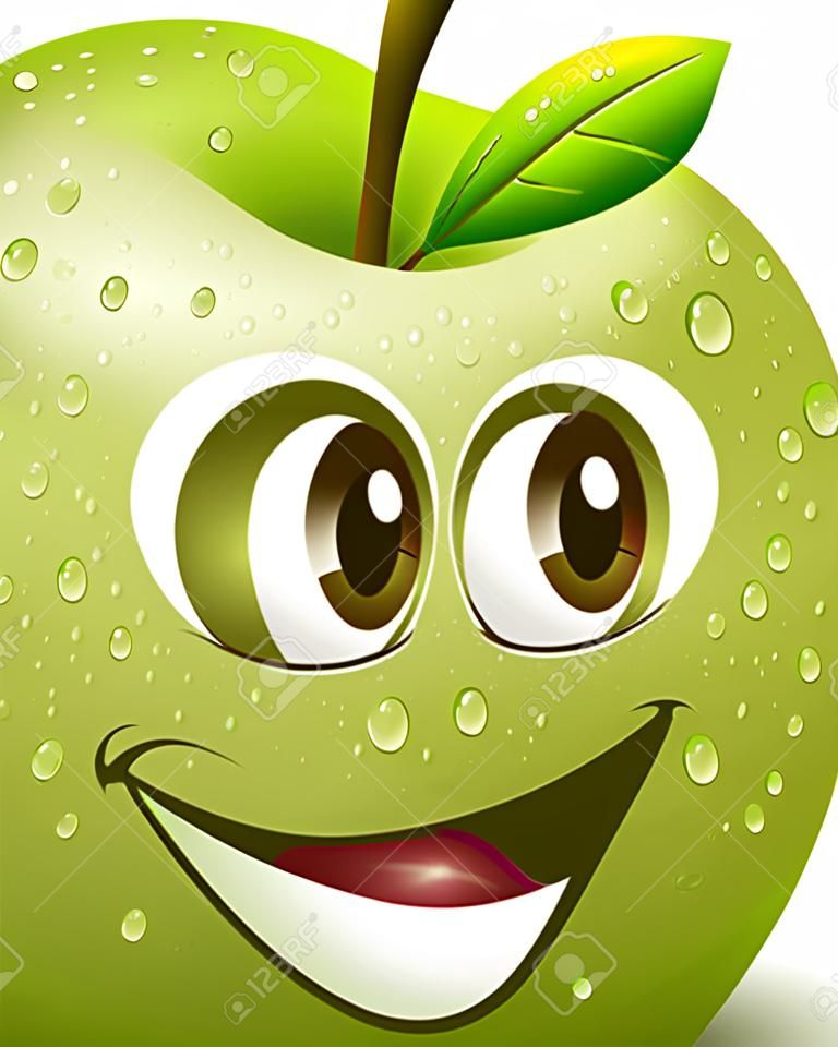 Ilustración envidia smiley de manzana sobre un blanco