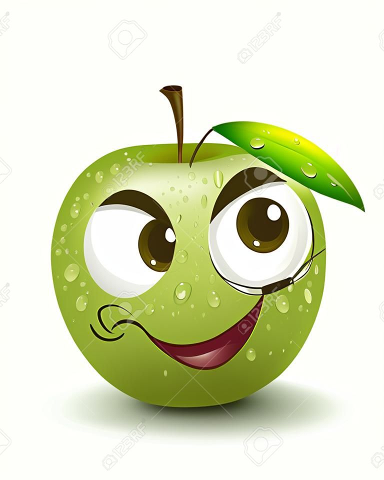 Ilustración envidia smiley de manzana sobre un blanco