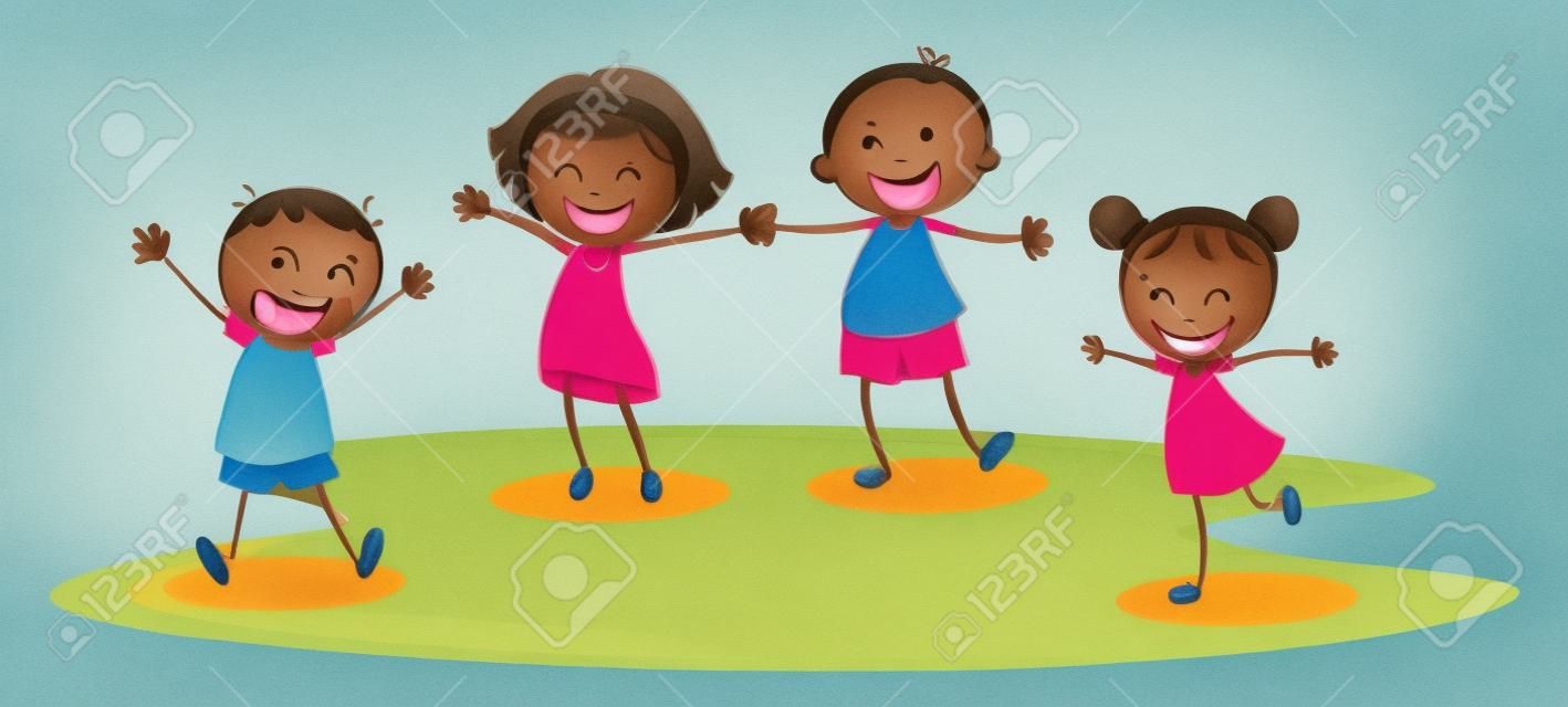 ilustracja dzieci bawiących się szczęśliwie na zewnątrz