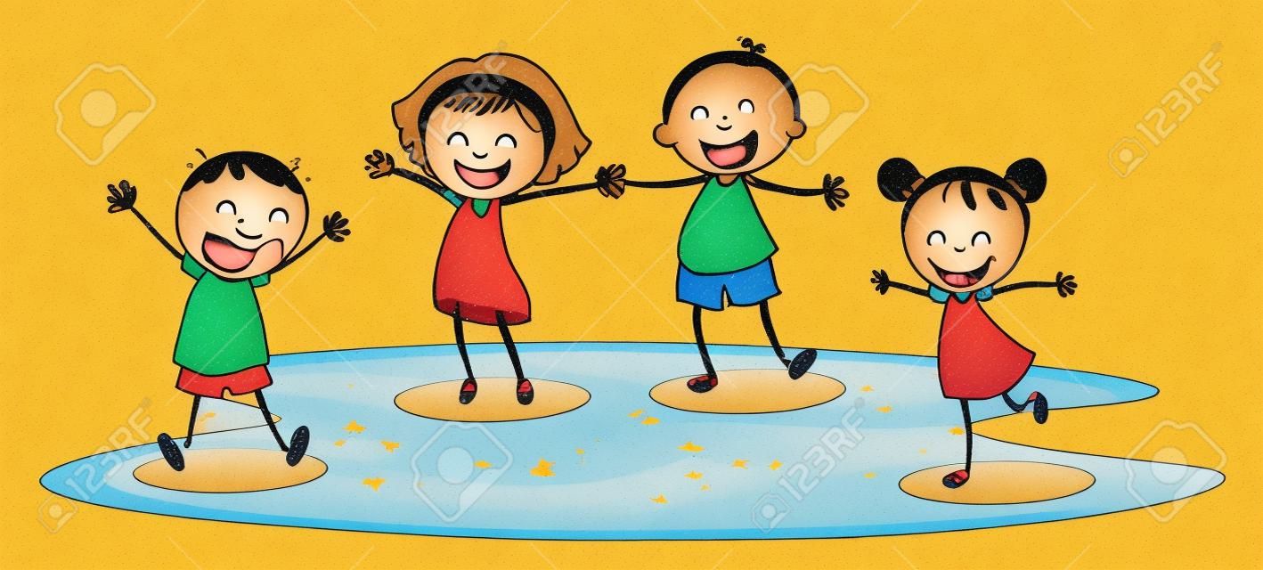 ilustración de unos niños jugando alegremente fuera