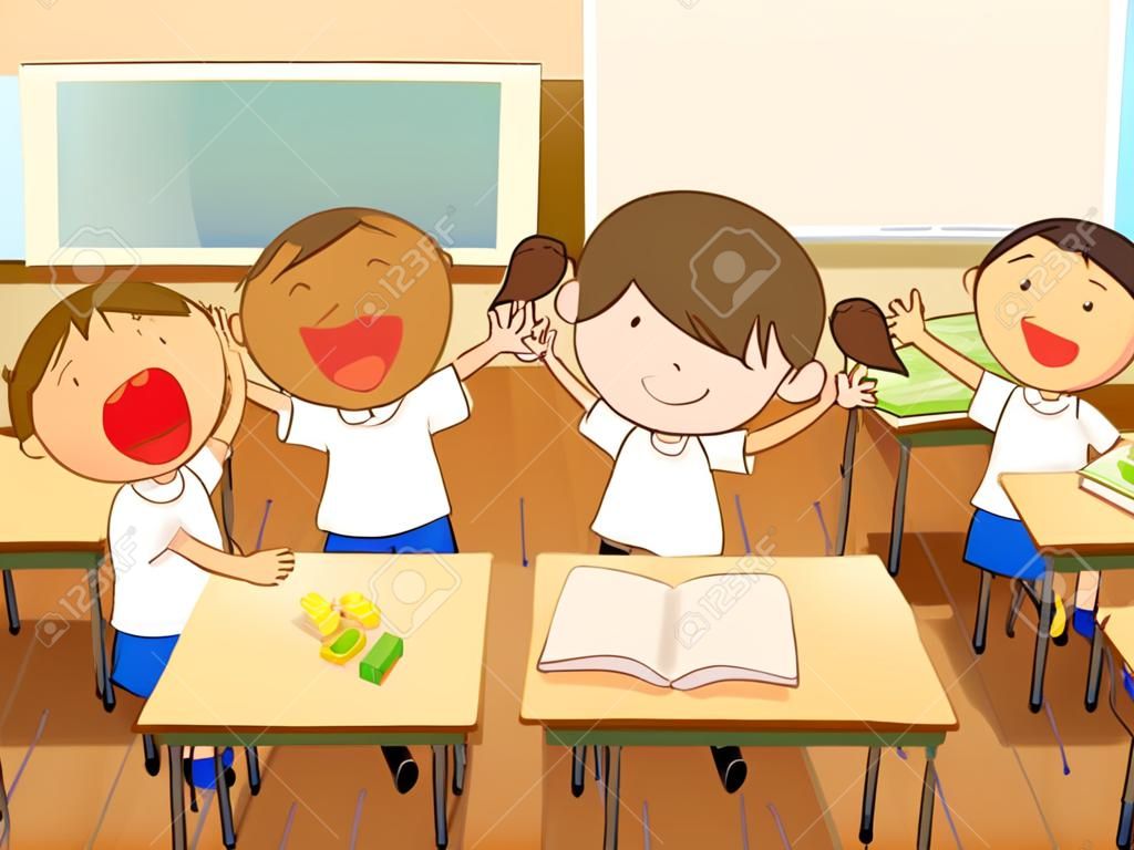 gedetailleerde illustratie van kinderen in een klaslokaal