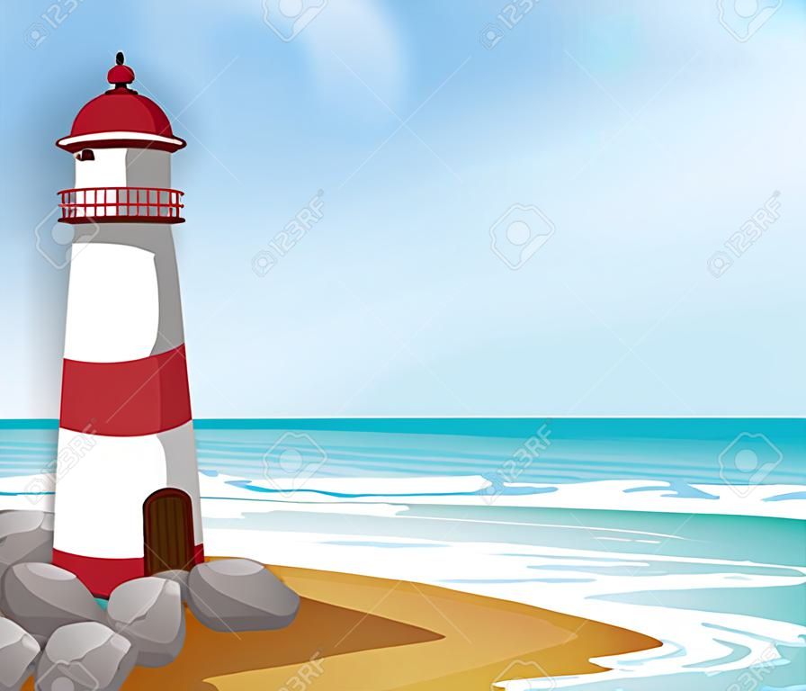 illustration of the sea and a light house in a beautiful nature