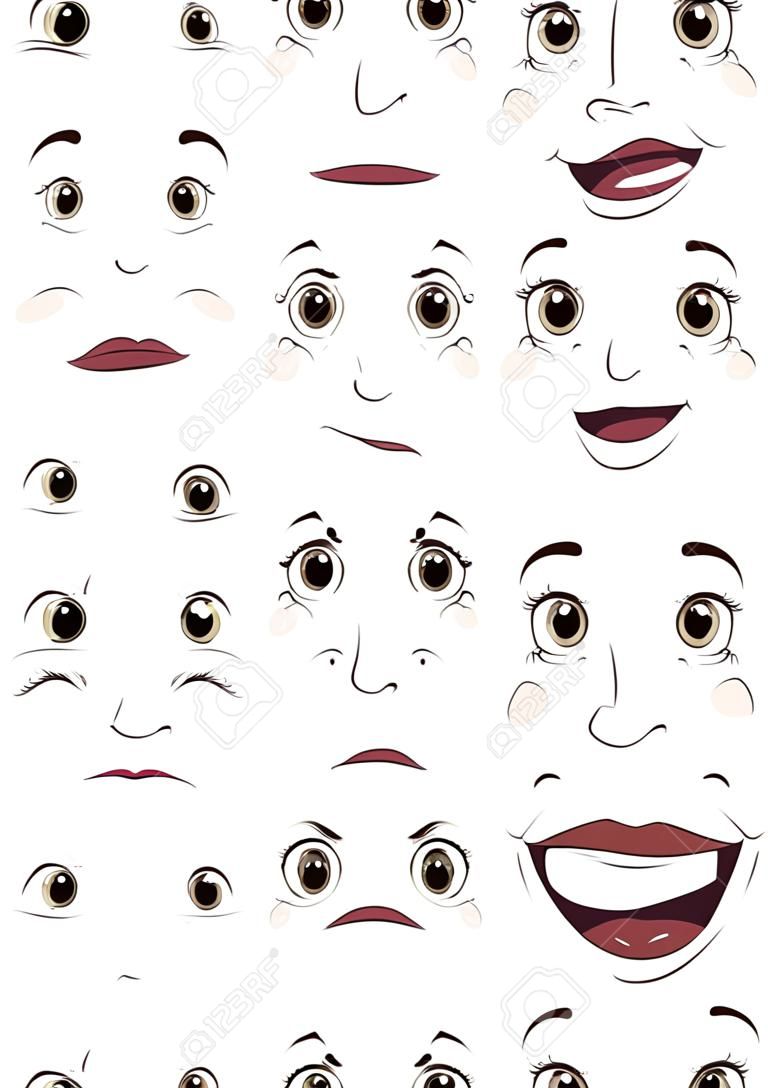 Ilustración de las caras en un fondo blanco