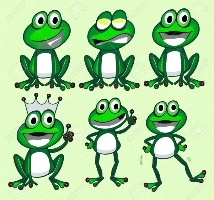 Illustration of green frogs on a white background