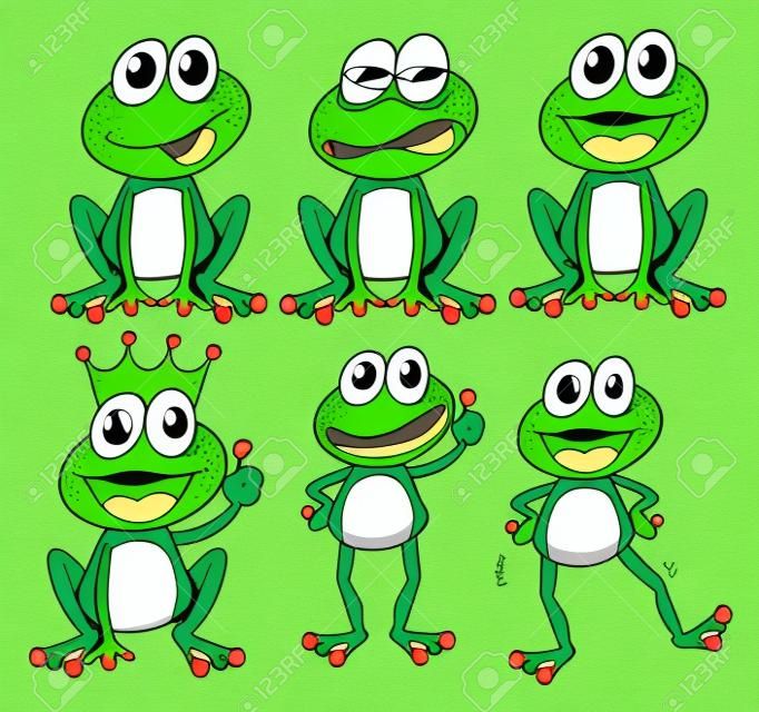 Illustration of green frogs on a white background