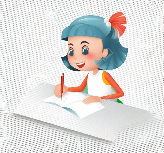 Ilustración de una escritura de niña feliz sobre un fondo blanco