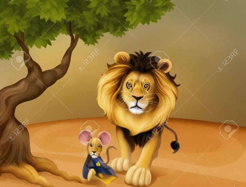 Ilustración de un león y un ratón