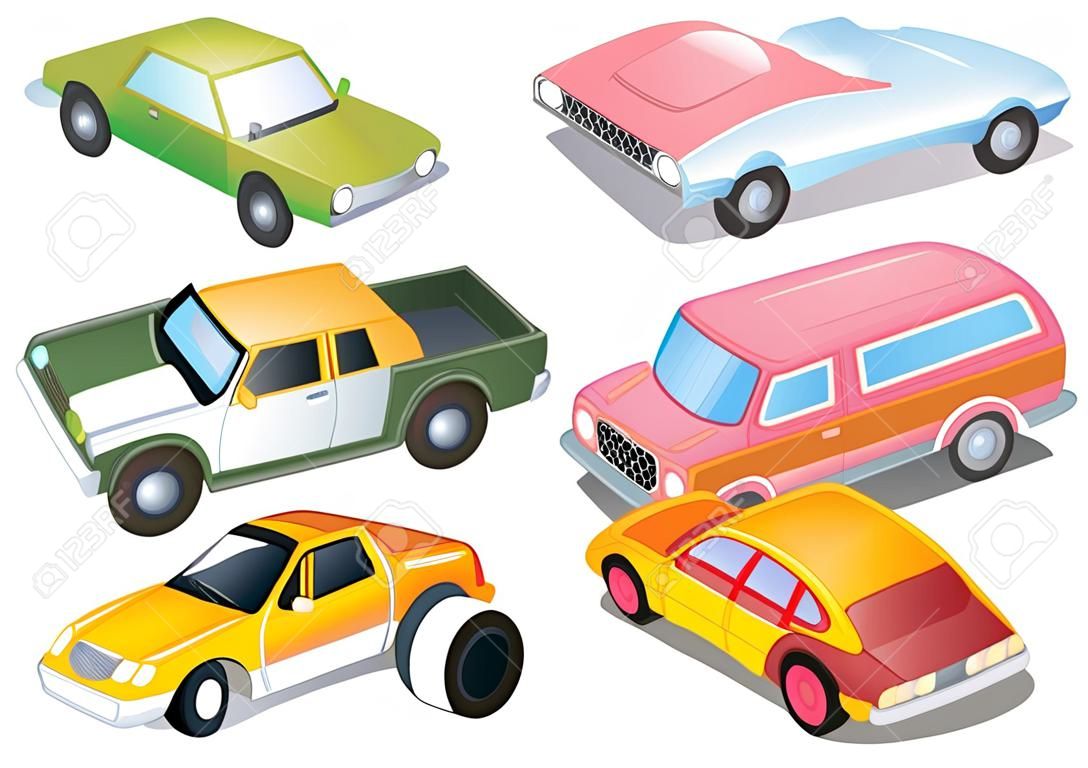 Illustration of the four different kinds of cars on a white background