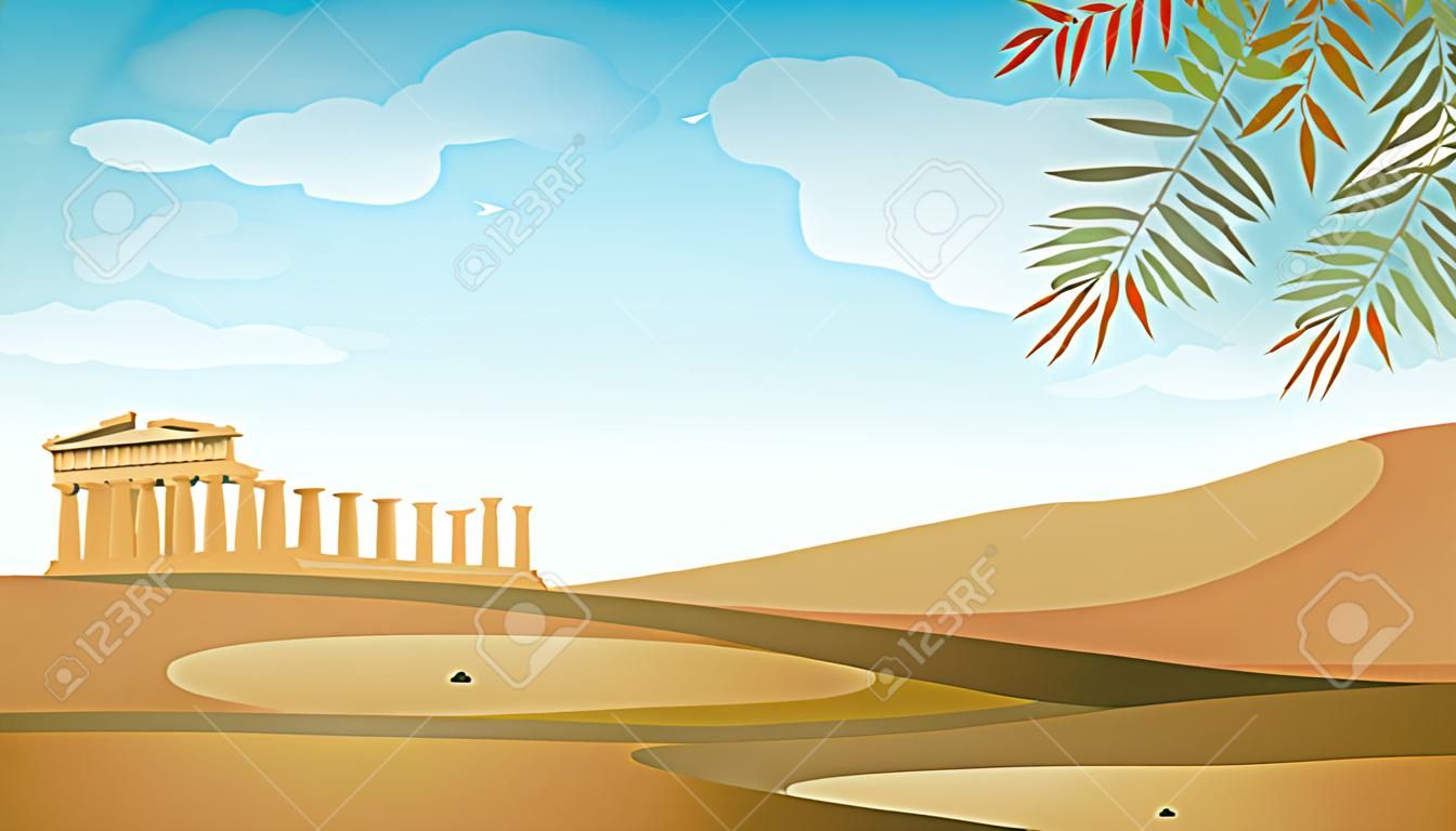 Illustration of the Parthenon in the desert