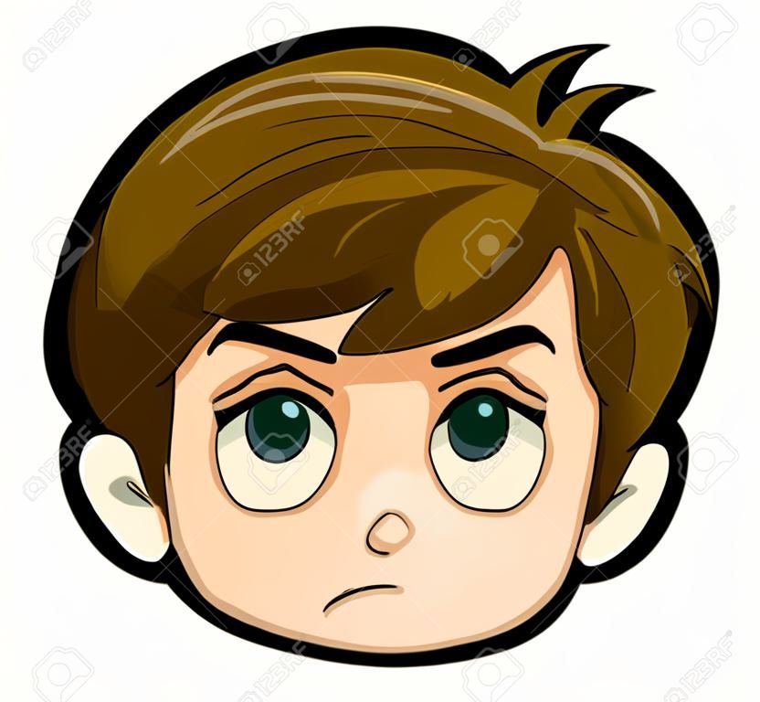 Illustration von einem Kopf eines traurigen kleinen Jungen auf einem weißen Hintergrund