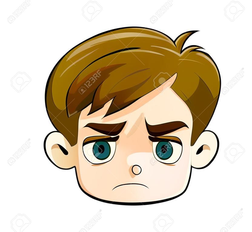 Illustration of a head of a sad young boy on a white background