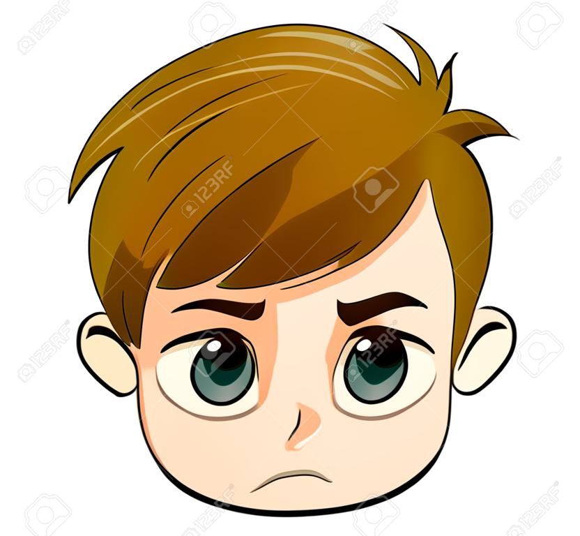 Illustration of a head of a sad young boy on a white background