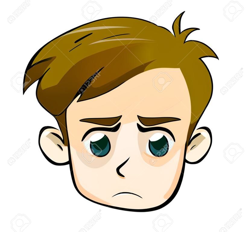 Illustratie van een hoofd van een trieste jonge jongen op een witte achtergrond