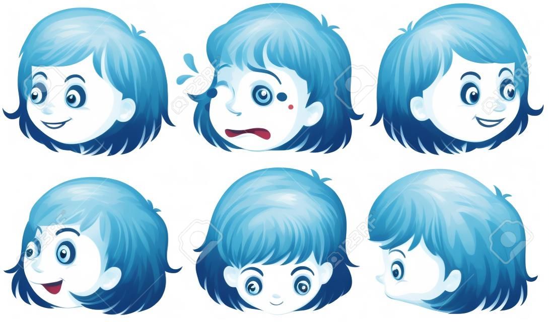 Illustration des différentes expressions du visage sur un fond blanc