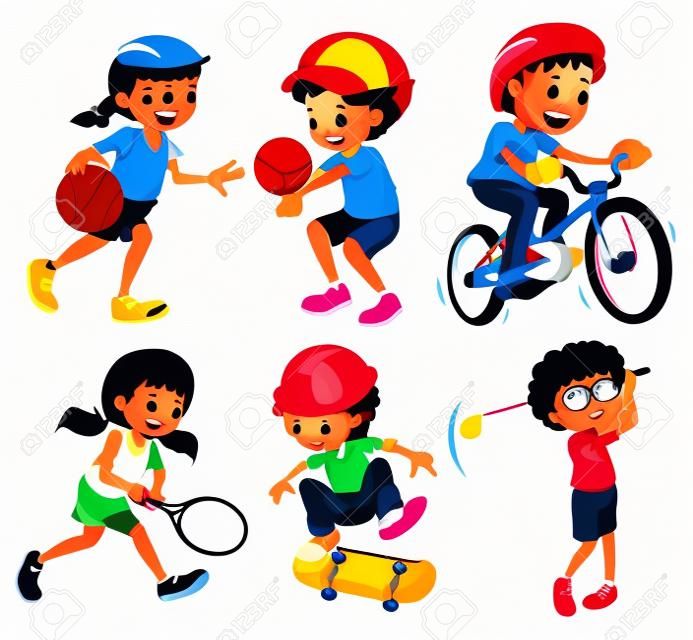 Ilustração de crianças praticando esportes