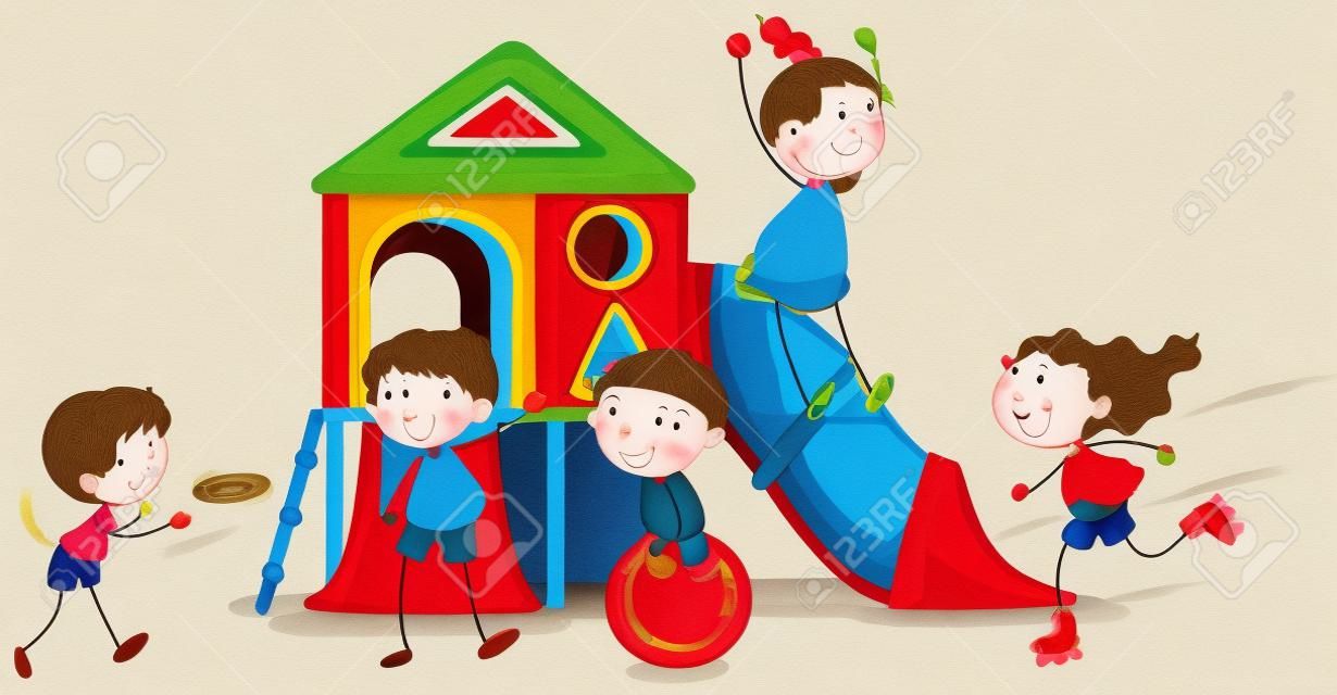 Illustration von Kindern und einem Spielhaus