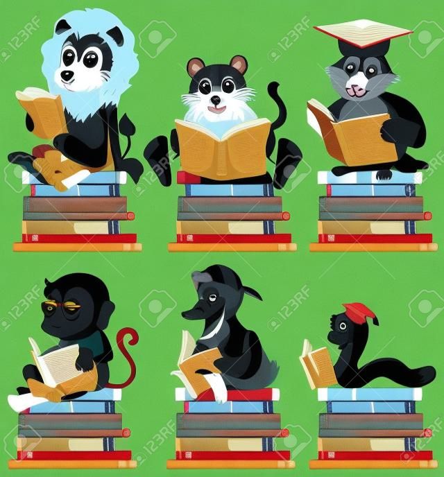 Illustration of animals reading books
