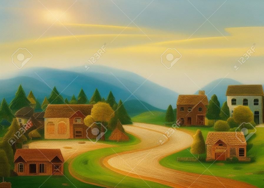 시골에서 마을의 장면