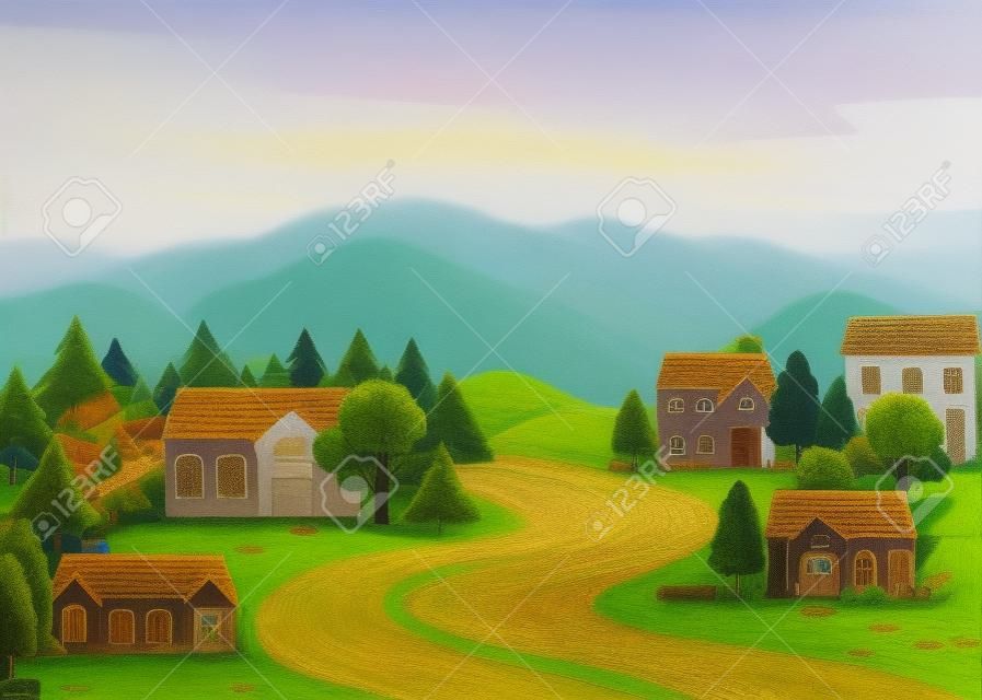 Сцена из деревни в сельской местности