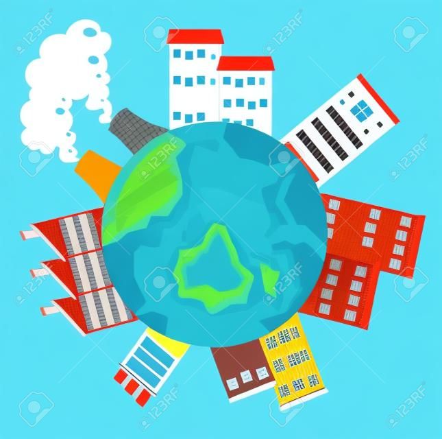 Earth with buildings and factories illustration