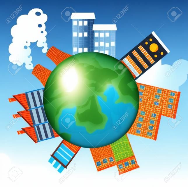 Earth with buildings and factories illustration
