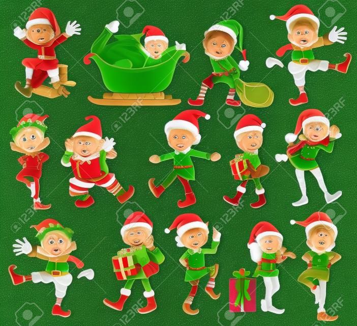 Christmas elf in different positions illustration