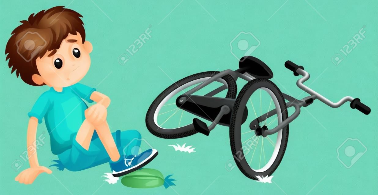 Boy esett ki a kerékpár illusztráció
