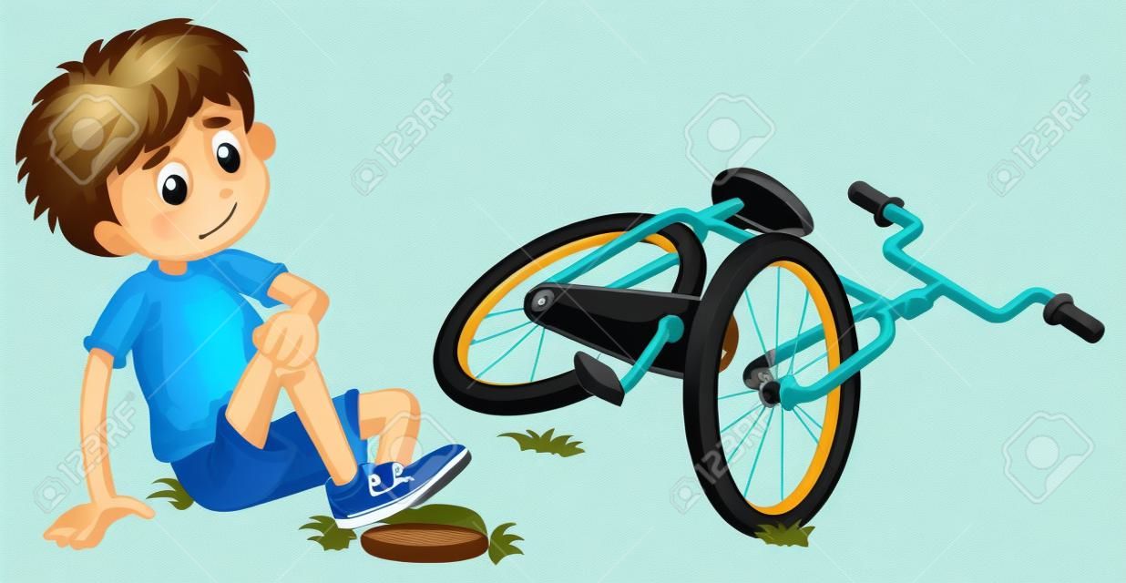 Boy esett ki a kerékpár illusztráció
