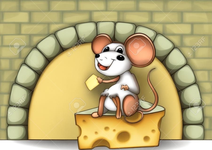 Mysz jedząca ser w domu ilustracja