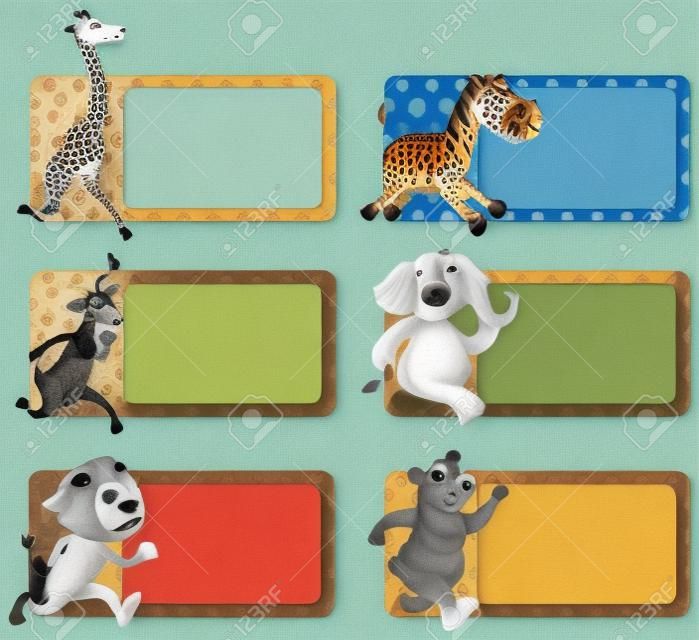 Wilde dieren op vierkante tags illustratie