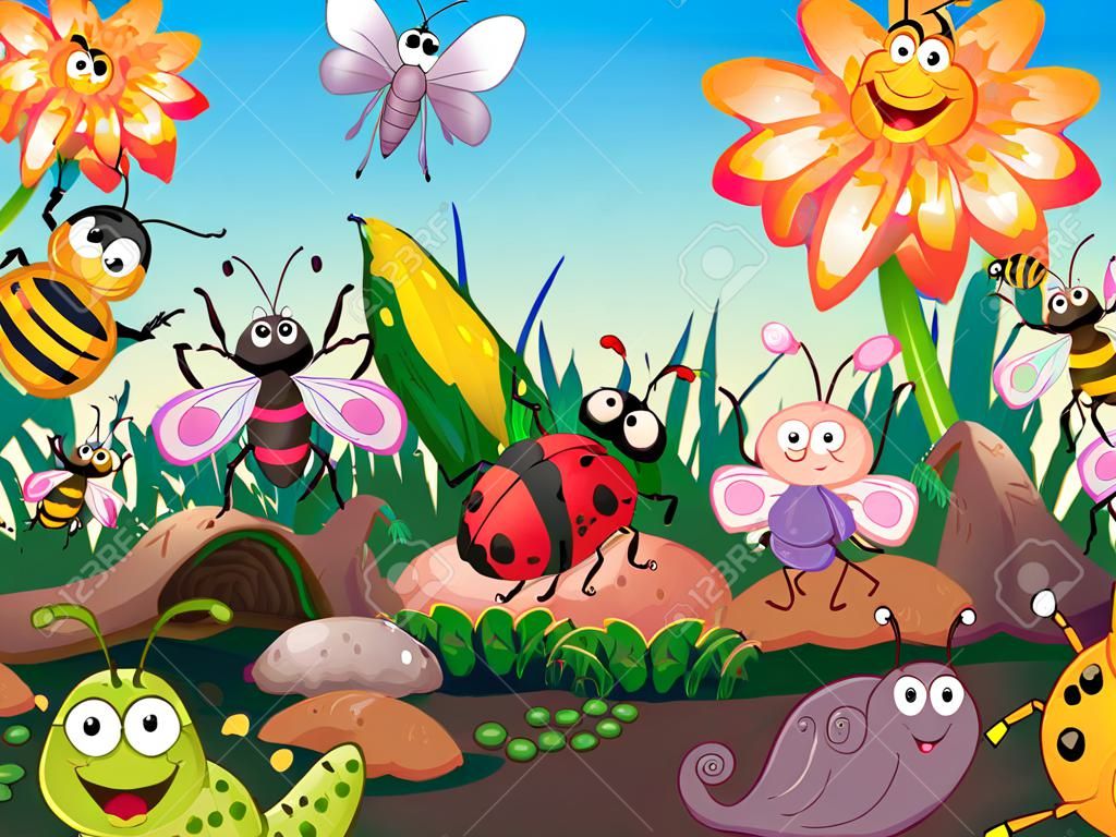 Sok rovar a kertben illusztráció