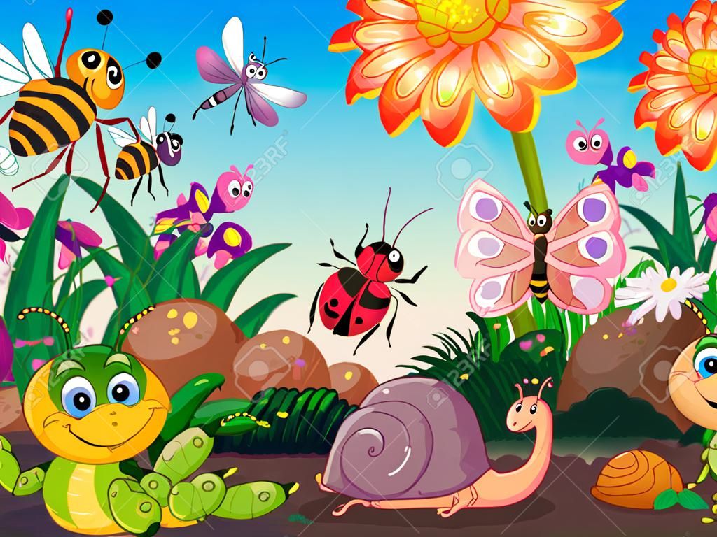 Sok rovar a kertben illusztráció