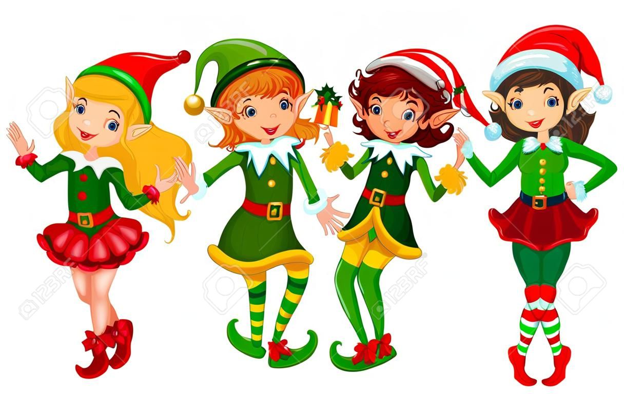 Trois filles habillées en costume de lutin pour Noël 367473 Art vectoriel  chez Vecteezy