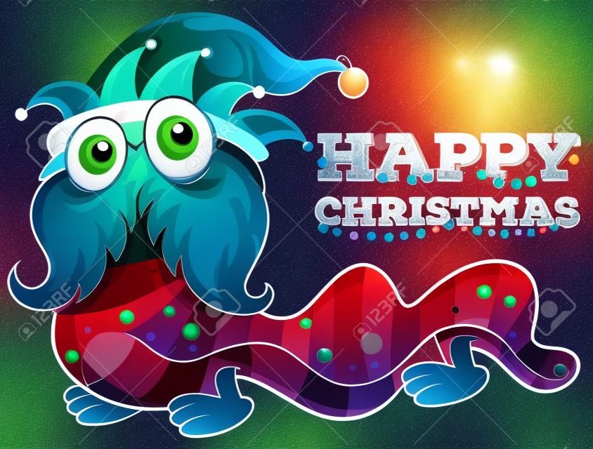 Christmas card template with monster and lights illustration